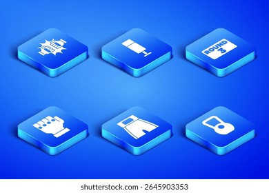 Set Kettlebell, Punch in boxing gloves, Boxing short, MMA, Punching bag and ring board icon. Vector