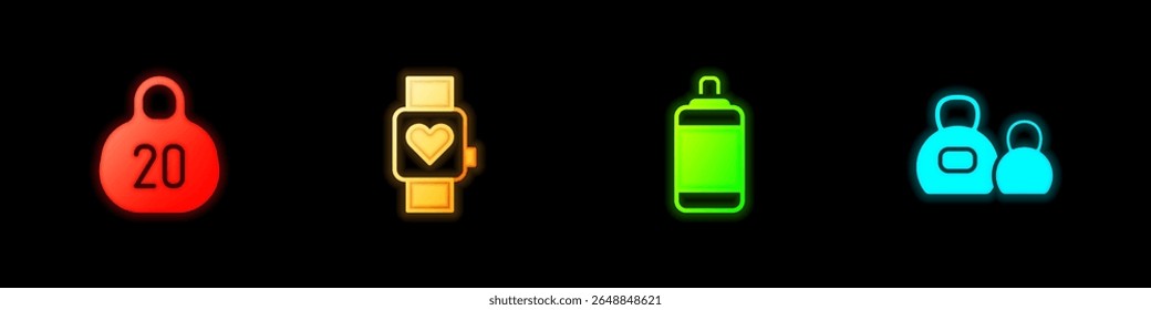 Set Kettlebell, Smart watch, Punching bag and  icon. Vector