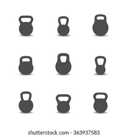 Set kettlebells gray icons with shadow isolated on white background, vector illustration.