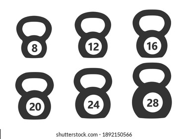 Set of kettlebells. Vector illustration. Kettlebell vector icon. Vector kettlebells icon symbol sign.