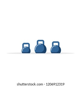Set of kettlebels isolated on white background, flat style icon. Gym equipment. Bodybuilding, fitness, sport, healthy lifestyle concept.