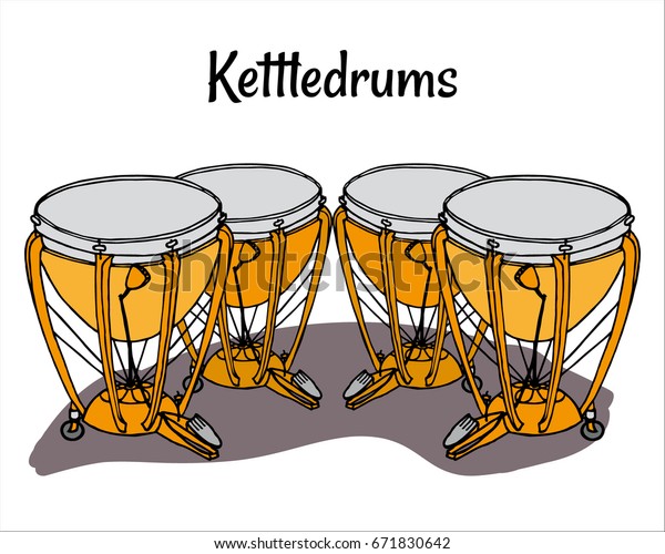 Set Kettledrums Colored Hand Drawn Vector Stock Vector (Royalty Free