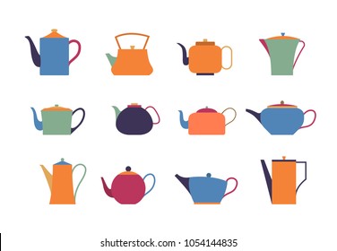 Set of kettles and teapots on white background. Vector elements. Ready for your design. EPS10.