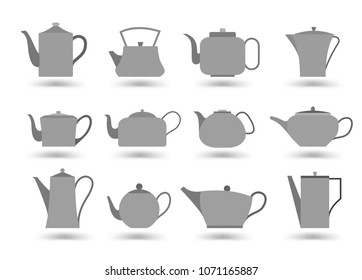Set of kettles and teapots on white background. Vector elements. Ready for your design. EPS10.