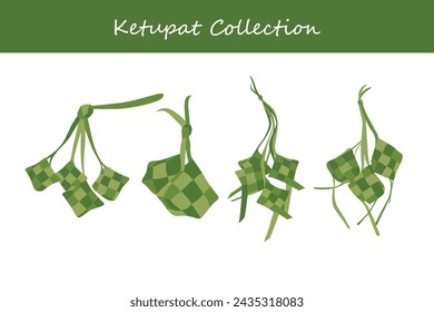 Set of ketupat in flat design style. Vector illustration.