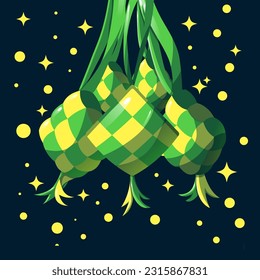 Set of ketupat vector flat design by pxlgraph. Perfect for background, poster, greeting card, and illustration design to celebrate eid ul fitr or eid ul adha