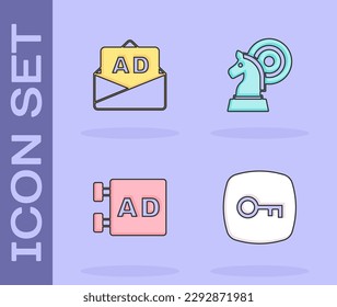Set Key, Advertising,  and Chess icon. Vector