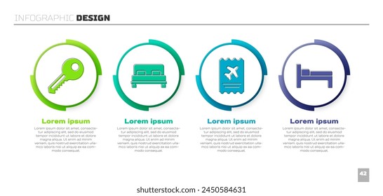 Set Key, Big bed, Flugticket und Bett. In: Business Infographic Vorlage. Vektorgrafik