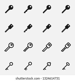 Set of key black and white vector icon.