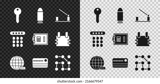 Set Key, Bullet, Parking Auto-Barriere, Social Network, Kreditkarte, Grafik Passwort-Schutz, Passwort und Safe-Symbol. Vektorgrafik