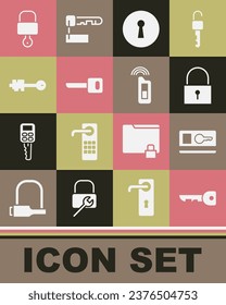Set Key, card, Lock, Keyhole, Old key, and and Car with remote icon. Vector