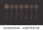 Set of key collection in modern line style drawing on bronze background.