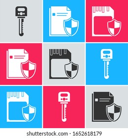 Set Key , Document protection concept  and SD card and shield  icon. Vector