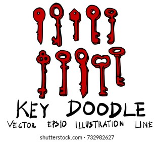 Set of Key doodle illustration Hand drawn Sketch line vector