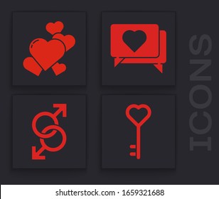 Set Key in heart shape, Heart, Like and heart and Male gender symbol icon. Vector