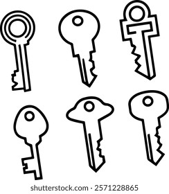 Set of key icon vector silhouette illustration, different shape of key set icon design 
