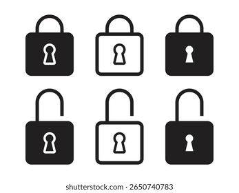 Set of key icons, flat vector style padlock key symbol
