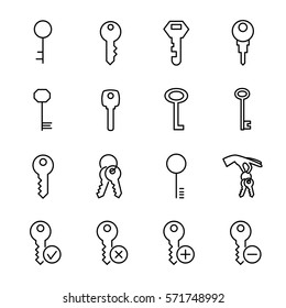 Set of key icons in modern thin line style. High quality black outline access symbols for web site design and mobile apps. Simple key pictograms on a white background.