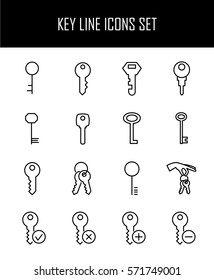 Set of key icons in modern thin line style. High quality black outline access symbols for web site design and mobile apps. Simple key pictograms on a white background.