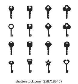 Set of key icons of various types, vector design keys, key symbols collection