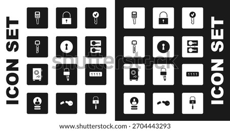 Set Key, Keyhole, Car key with remote, Casting keys, Lock, Password protection and Safe icon. Vector