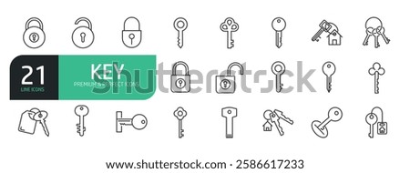 Set Of Key Line Icons. Set contains such icons as Lock, Padlock, Unlock.