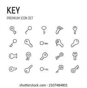 Set of key line icons. Premium pack of signs in trendy style. Pixel perfect objects for UI, apps and web.