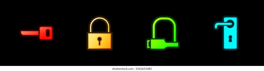 Set Key, Lock, Bicycle lock and Door handle icon. Vector