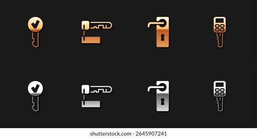 Establecer la llave, la llave marcada, la manija de la puerta y el coche con icono remoto. Vector