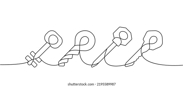 Set of Key one line continuous drawing. Home key continuous one line set illustration. Vector minimalist linear illustration