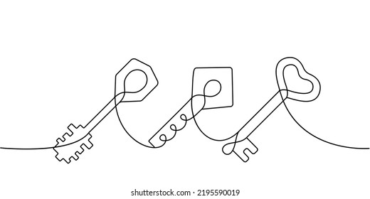 Set of Key one line continuous drawing. Home key continuous one line set illustration. Vector minimalist linear illustration