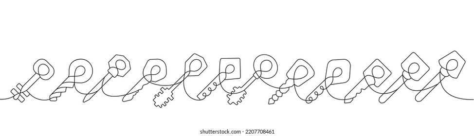 Set of Key one line continuous drawing. Home key continuous one line set illustration. Vector minimalist linear illustration