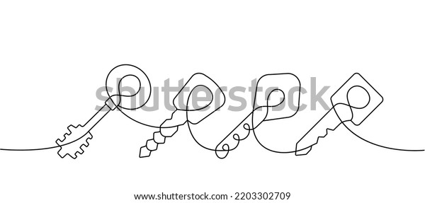Set of Key one line continuous drawing. Home\
key continuous one line set illustration. Vector minimalist linear\
illustration