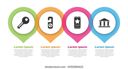 Set Key, Please do not disturb, Mobile with review rating and Museum building. Business infographic template. Vector