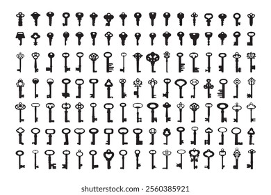 Set of key silhouettes, isolated on white background