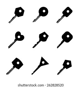Set of key silhouettes isolated on white background