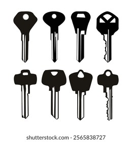 Set of Key Stock black silhouette Illustrations on white background Vol 01