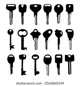 Set of Key Stock black silhouette Illustrations on white background Vol 02