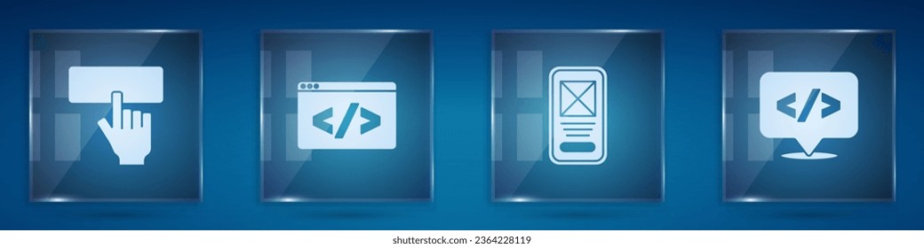 Set Keyboard, Front end development, UI or UX design and . Square glass panels. Vector