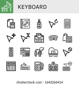 Set of keyboard icons. Such as Grand piano, Calculator, Dvd, Remote control, Cursor, Typewriter, Accordion, Dubbing, Piano, Vga, Keyboard , keyboard icons