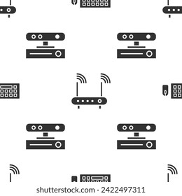 Stellen Sie Tastatur, Maus, Router, Wi-Fi Signal und Motion Sensor auf nahtloses Muster ein. Vektorgrafik