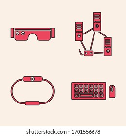 Set Keyboard and mouse, Smart glasses, Computer network and Smartwatch icon. Vector