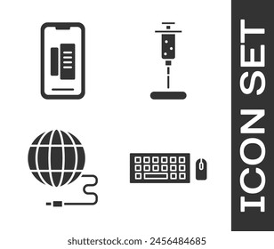 Set Keyboard and mouse, Smartphone, mobile phone, Social network and Syringe icon. Vector
