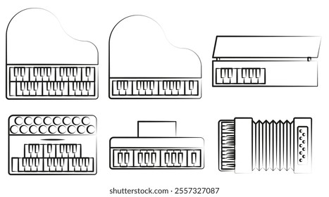 Set of keyboard musical instruments. Keyboard instruments thin line. EPS 10.