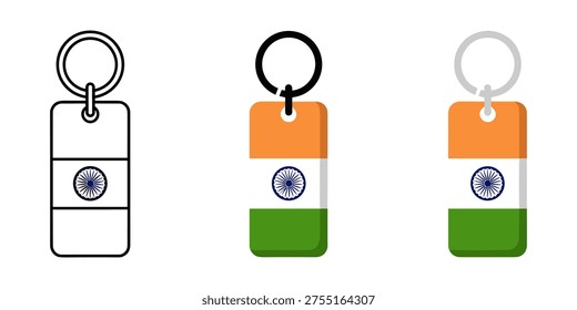 A set of keychains in the colors of the Indian flag, including a black outline, colorful variations, vector illustration for marketing, advertising, or educational purposes.
