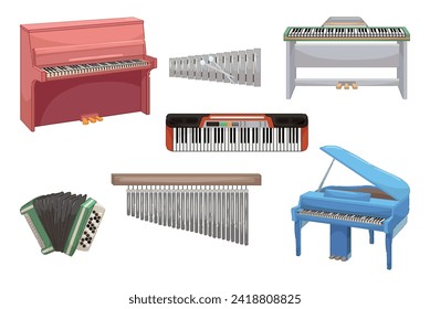 Set of keyed instruments on white background