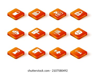Ajuste Keyhole con el ojo, el mango de la puerta, la conexión en la nube de la red VPN, la conexión inalámbrica a la cerradura de la puerta digital y el icono del servidor. Vector