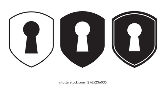 set of Keyhole icon. Door key hole. black icons isolated on white background. Pictogram of keyhole. Logo for home and entrance.