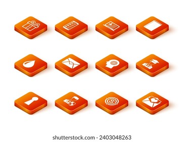 Set Keyhole, User protection, Water drop, Envelope with Valentine heart, Target dollar and Head hunting concept icon. Vector
