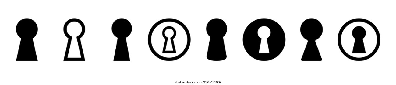 Set of keyhole vector icons. Black keyhole for door on white background. Vector 10 EPS.